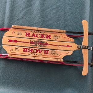 Classic Racer Wooden Sled in Natural Wood and Red